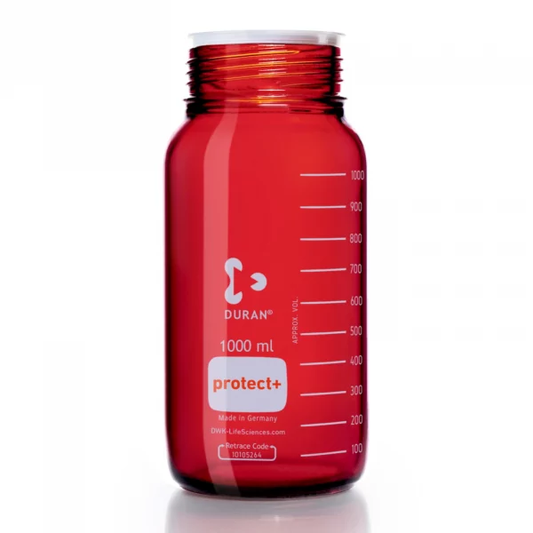 Butelka laboratoryjna Duran protect plus z szeroką szyją bez zakrętki oranżowa 1000 ml