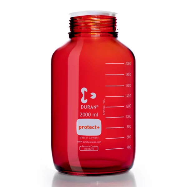 Butelka laboratoryjna Duran protect plus z szeroką szyją bez zakrętki oranżowa 2000 ml