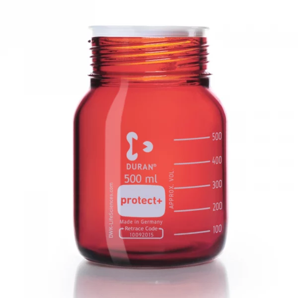 Butelka laboratoryjna Duran protect plus z szeroką szyją bez zakrętki oranżowa 500 ml