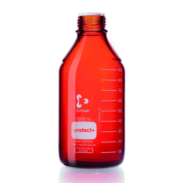 Butelka laboratoryjna Duran protect plus z wąską szyją bez zakrętki oranżowa 1000 ml