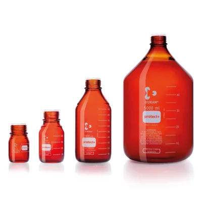 Butelki laboratoryjne Duran protect+ bez zakrętki - oranżowe